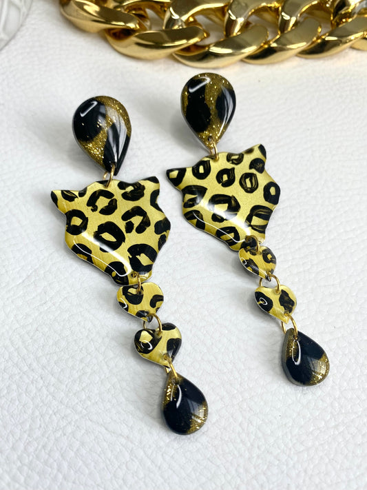 MAXI BOUCLES d'oreilles - Leopard & Cœurs Or